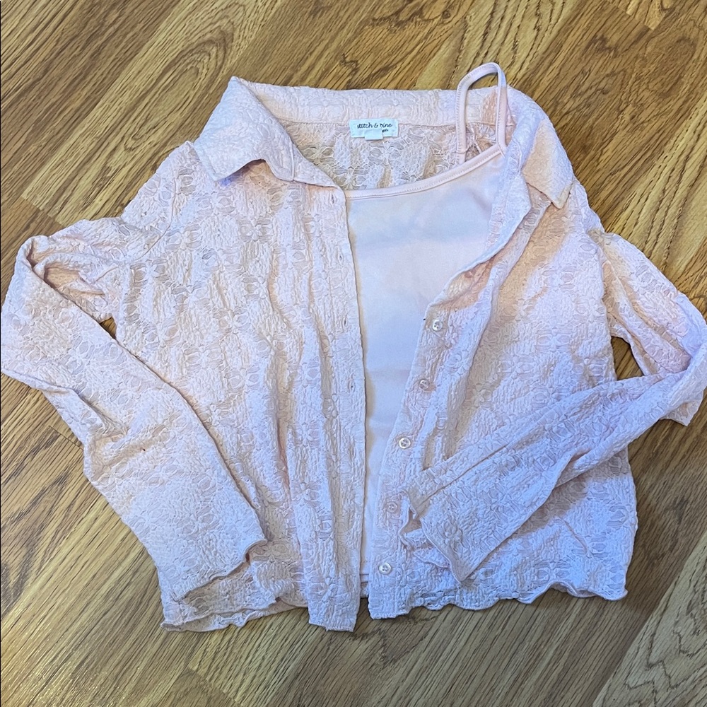 Stitch & Pine Girls Pink Lace Top and camisole